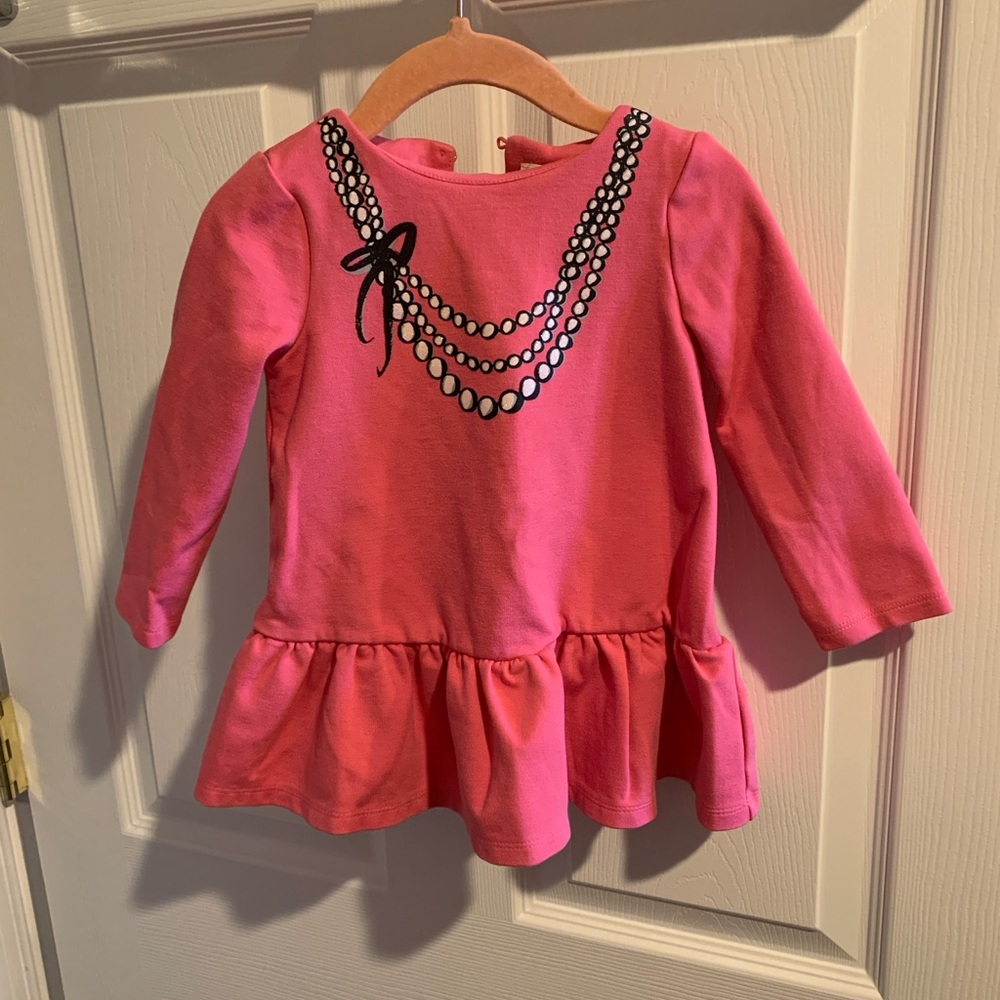 Kate Spade Pink Long Sleeve Peplum Top with Necklace Print